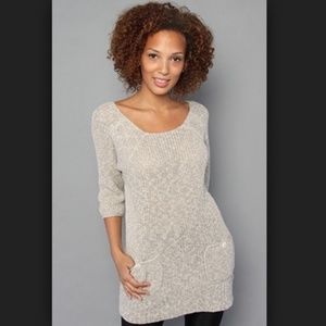 Free People Distressed Gray Loose Weave Sweater